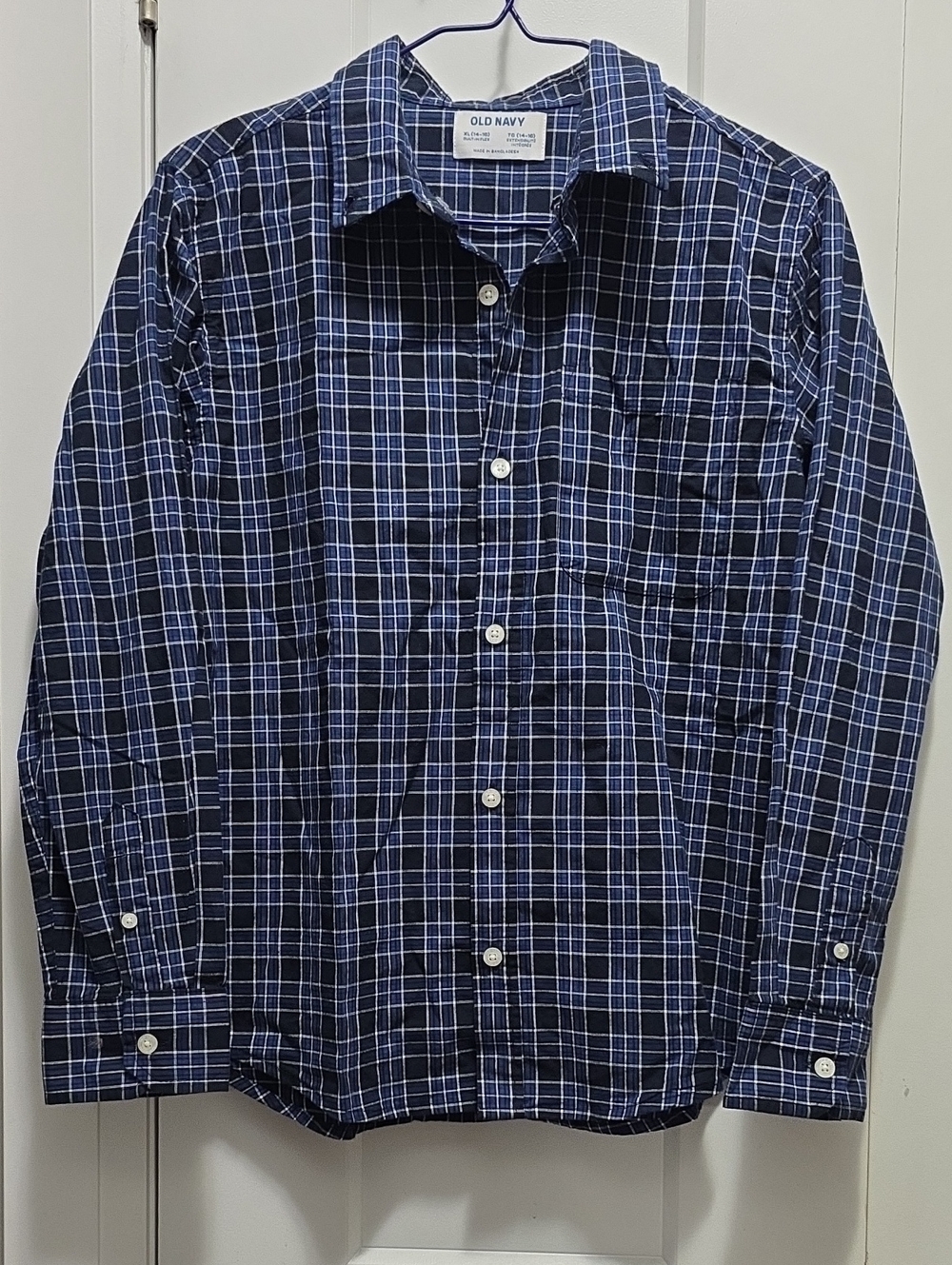 Old Navy Men's Navy & White Plaid Button-Down Shirt